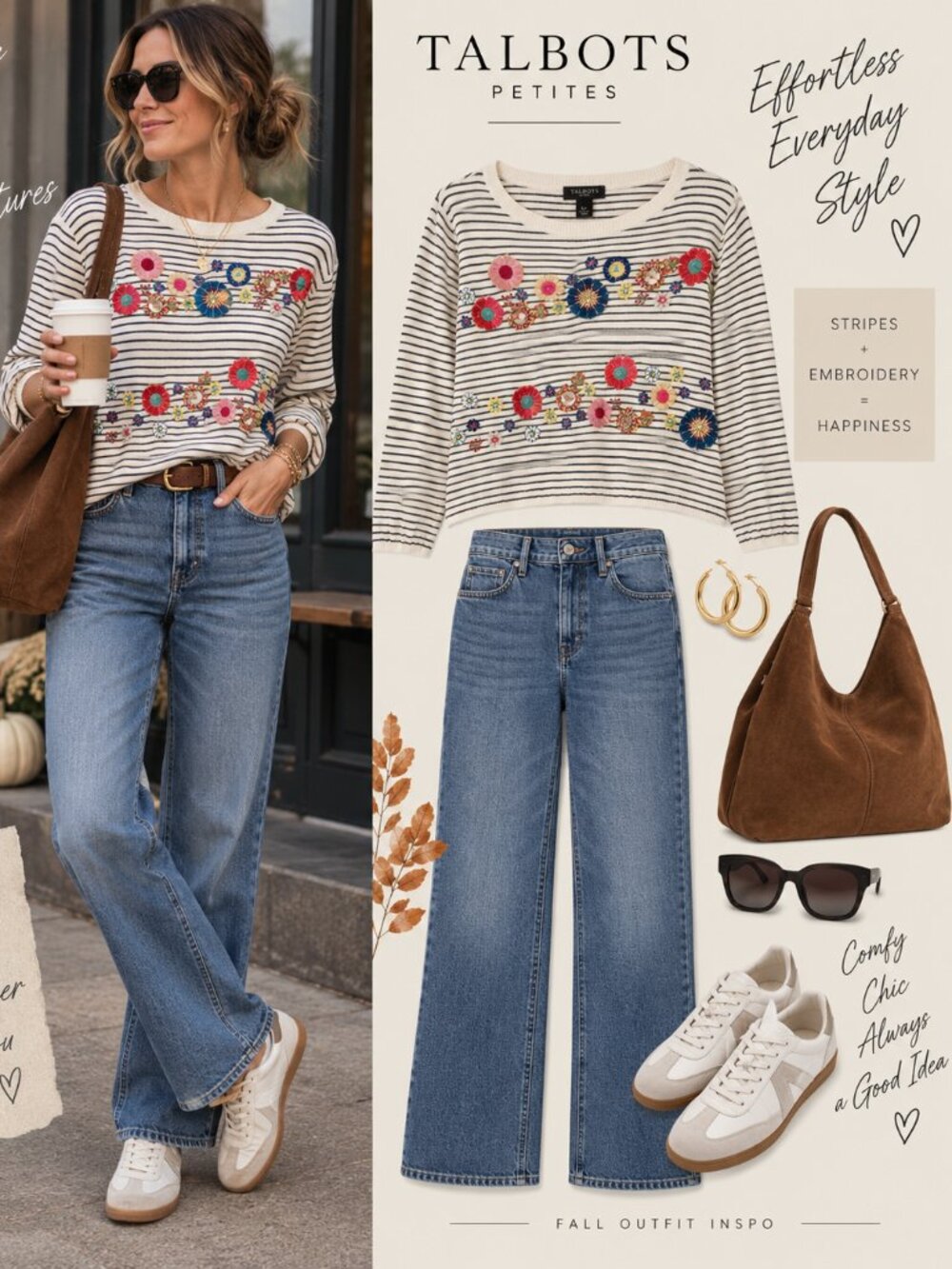 Talbots  Petites Striped Embellished floral sweater - LP